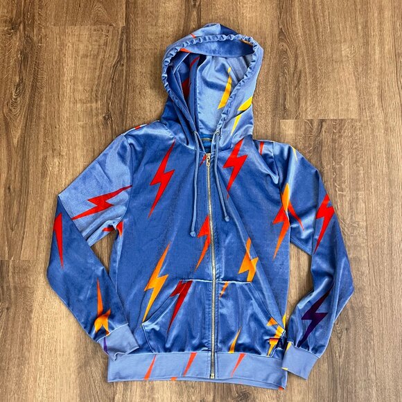 Aviator Nation Slate Blue Velour Lighting Bolt Full Zip Hoodie Sz S - Picture 3 of 10